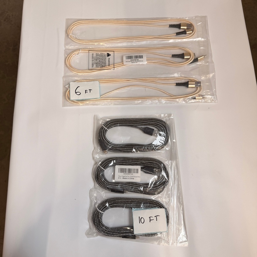 Lot‎ of 6 USB-A to Lightning Fast Charging Braided Cables 6ft 10ft